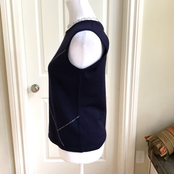 Jones NY Vest Sweater Merino Wool Y2K Rhinestones Navy (S) - Picture 3 of 6